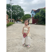 sét quần dài chấm bi vải lanh lụa không nhăn cho bé