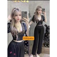 Sét quần dài ống rộng áo phối ren Tibu_Hum fashion