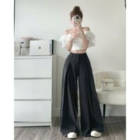 SÉT QUẦN DÀI ỐNG RỘNG SỌC CHỈ ÁO BẸT VAI PHỐI BÈO ĐI CHƠI, DẠO PHỐ TRẺ TRUNG