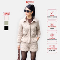 Set Quần Đùi Áo 𝐂𝐀𝐑𝐃𝐈𝐍𝐀 Phao Ngắn Trần Trám Áo Khoác Cổ Sen Nữ Tính 3SQN01