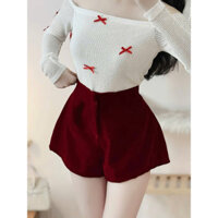 Sét QUẦN ĐÙI NHUNG ( Trơn Dây kéo ) Áo TRỄ VAI 8 NƠ UN Chơi Noel Dạo nhảy Múa hẹn hò - Thiên Yết