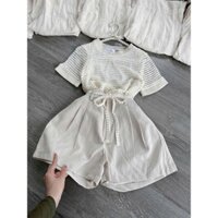 Set quần kaki phối áo ren tổ ong áo 2 lớp có lót