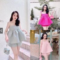SET QUẦN SHORT + ÁO PEPLUM BỒNG 2 DÂY SIÊU DỄ THƯƠNG KÈM ẢNH THẬT SHOP