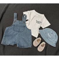 Set Quần Yếm Jean Kèm Áo Phông Cho Bé Trai Bé Gái chuẩn Qccc