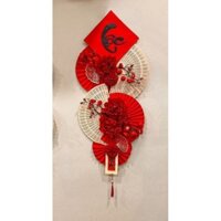 sét quạt đỏ nhung tết lộc trang trí góc tết.nguyên đán (tặng kèm đèn led) 2025