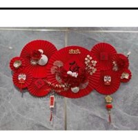 sét quạt giấy nhung dđỏ trang trí decor ngày Tết(hàng cồng kềnh nên khách mua về ghép giúp shop)