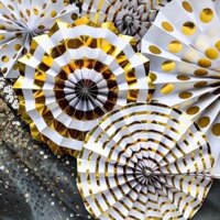 Set quạt giấy trang trí ánh kim