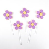 Set que cắm 5 hoa TÍM NHỤY VÀNG xốp 2 lớp
