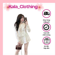 Set Ren Hàng 2 Lớp Áo Tay Dài Đính Nơ Mix Chân Váy Ren Xếp Ly 2 Màu (cvay có lót) (V93)