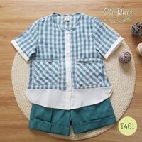 Set short sơmi caro kiểu tone xanh – Y198