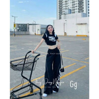 Set siêu hot vải thun gân gồm áo croptop phối quần dài lưng thun form rộng hack dáng