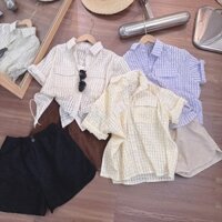 set sơ mi caro+quần gân lai bầu kèm áo 2 dây laviecloset