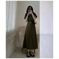 Set sơ mi cộc tay váy midi vintage set sơ mi chân váy dáng dài ulzzang 42-75kg 4 màu siêu xinh