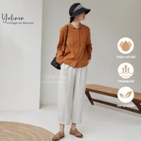 Set sơ mi nữ YOLINEN áo sơ mi cổ sen 2 hàng nút kèm quần dài ống rộng vải linen thoáng mát ASM005