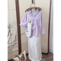 set sơ mi tím chân váy lụa kem laviecloset