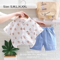 Set sơ mi trắng gấu quần jean cho bé-SamBon Kids