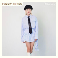 Set sơ mi và chân váy xòe kẻ sọc dài tay vải cotton cao cấp Wepretty Fuzzy Dress [TẶNG CÀ VẠT]