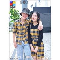 Set Sơ Mi Váy Đôi Fig Tree Caro Vàng Hot New Nữ Kèm Thun Đen MS 179B