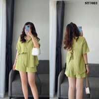 set sơ mi xẻ sau lưng buộc dây + quần sort có túi