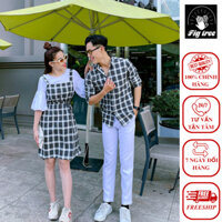 Set Sơ Mi Yếm Fig Tree Caro Trắng Đen Mã 168B Nữ Kèm Áo Thun Cực Xinh