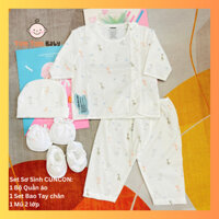 Set Sơ Sinh Cotton CUNCON cho bé sơ sinh 3-5 kg - Gồm 1 Bộ Quần Áo tay dài, 1 Bộ Bao Tay Chân, 1 Mũ sơ sinh