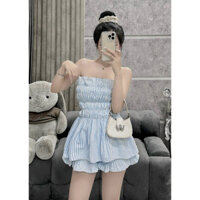 Set sọc xanh áo cúp ngực kèm quần