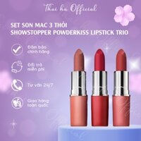 Set son Mac 3 thỏi Showstopper Powderkiss Lipstick Trio màu Stay curious- Ruby woo - Teddy 2.0