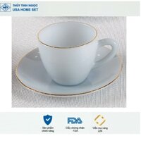Set tách đĩa cafe viền vàng 22K Luxury màu xanh biển Aquamarine Thủy Tinh Ngọc USA Home Set nhập khẩu chính hãng