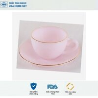 Set tách đĩa cafe viền vàng 22K Luxury màu hồng Ruby Thủy Tinh Ngọc USA Home Set cao cấp nhập khẩu chính hãng