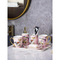 Sét  tăm chất liệu sứ xương,bộ dụng cụ nhà tắm, vòi xịt, cốc, khay bánh xà phòng.cốc đánh răng.sang trọng