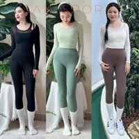 Set tay dài phối lưới, áo sẵn đệm mút may liền, quần cạp cao 13cm 3 lớp - SET365