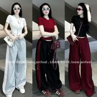 Sét Thể Thao Áo Thun  Mix Quần ống Rộng Sọc Viền, Đồ Bộ Nữ