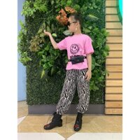 SET THỂ THAO BÉ GÁI SIÊU CÁ TINH ÁO THUN COTTON QUẦN RẰN RI