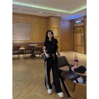 Set thể thao nữ basic phối áo thun đen + quần thể thao 3 sọc
