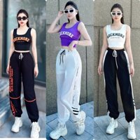 Sét thể thao quần gió áo thun có mút nâng ngực Zumba Gym Dancer Aerobic - Tập Thể Dục, (QUẦN FASHION Hoặc wear+BRA ROCK)