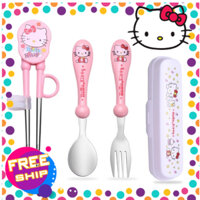 Set thìa dĩa đũa inox Hello Kitty và Doremon (muỗng nĩa)