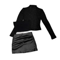 Sét thiết kế hotgirl áo lưới đá tay dài chân váy da đi quẫy đi bar đi tiệc sang chảnh, có áo quây bên trong