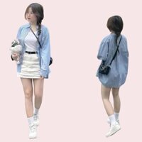Sét thiết kế Thời Trang  Áo khóa Kate Chân Váy Kaki, áo thun cotton Có Lót Kèm Dây Nịt Free Size 40-55kg tùy chiều cao