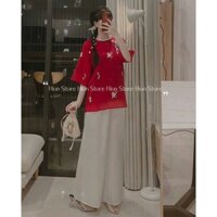 Sét thiết kế tơ thêu hoa nút bọc quần tuyết nhung cực xinh (Váy đầm thiết kế thời trang nữ mẫu đẹp rẻ độc quyền Shopee💥)