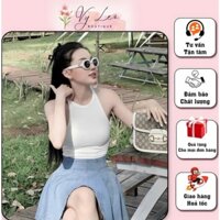 Set thời trang nữ áo balo borrip kèm chân váy jean xếp ly có thun sau khóa hông