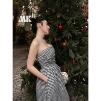 Set thời trang nữ đầm cúp ngực caro dáng dài xòe cực dễ thương cho nàng diện đi chơi đi dạo