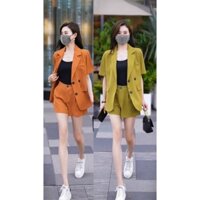 Set thời trang nữ đi chơi chất mango cổ ống vest lot thun gân tay ngắn quần lưng thun dáng ngắn mini siêu xinh