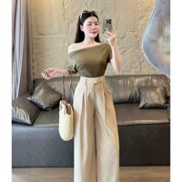 Set thời trang nữ đi chơi siêu xinh chất áo tăm trễ vai không tay quần lưng thun tuyết mưa dài maxi