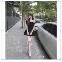 Set thời trang nữ mặc đi chơi chất áo thun tăm trễ vai tay ngắn váy cotton lạnh bầu bí dáng mini siêu xinh