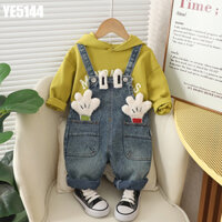 Set Thu Đông Áo Thun Tay Dài Hoodie Quần Yếm Jean Ngộ Nghĩnh