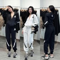 Set thu đông nữ, bộ nỉ umi nữ áo khoác dài tay kéo khóa mix với quần bo gấu trẻ trung