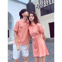 SET thun đôi - đồ đôi nam nữ có cổ váy thun nữ áo thun nam màu hồng trẻ trung