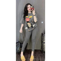 Set Thun Tăm Lạnh Dài In Hình Chuột Hiphop, Form Áo Rộng, Quần Ôm Sát, Chất Vải Co Giãn, Bigsize 40 -90kg