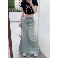 sét thun váy jean  + áo nơ rời