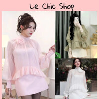 Set Tiểu Thư 3 Món Gồm Áo Sơ Mi Bèo Cổ Trụ Đính Hoa + Áo 2 Dây + Chân Váy Chữ A C ó Quần Trong